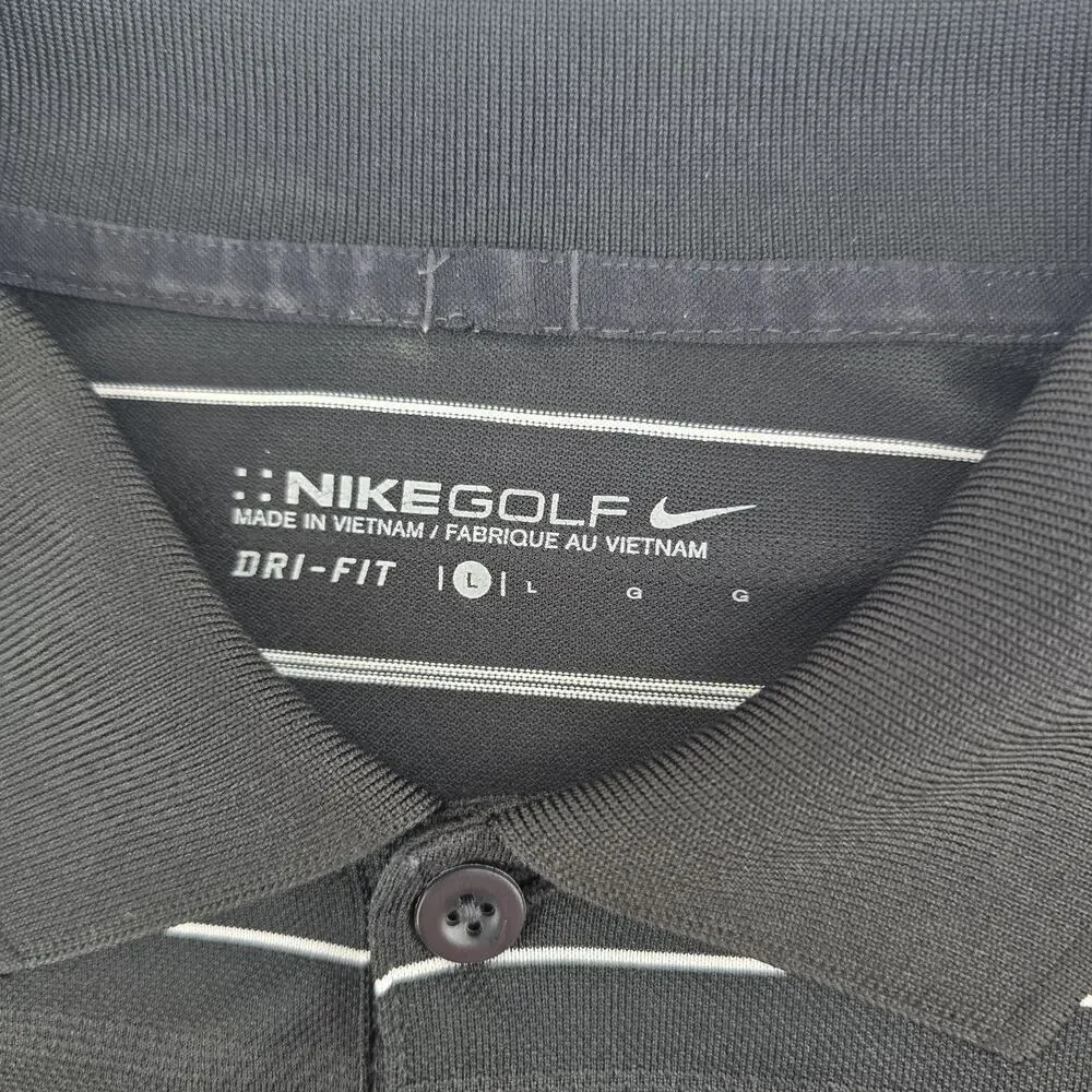 Nike Golf Dri-Fit Shirt Polo Mens L‎ Black Stripes Livestrong Rugby Performance